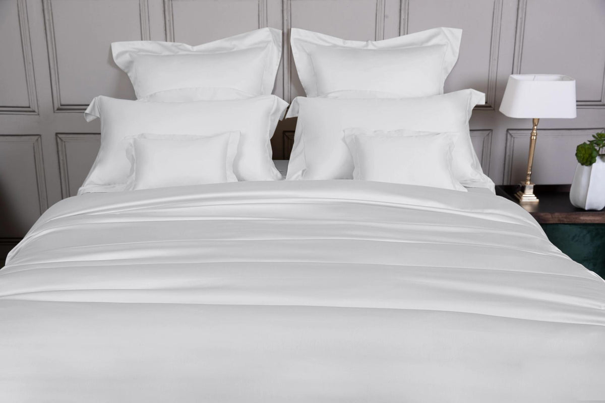 Set Copripiumino In Raso Di Puro Cotone - Biancheria Letto Matrimoniale Effetto Hotel Di Lusso, Colore Crema