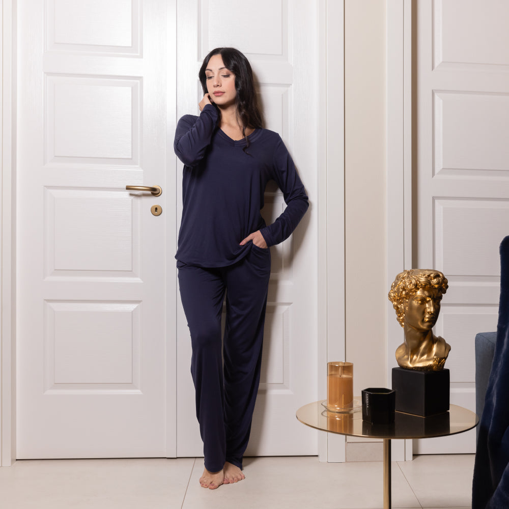 Pigiama lungo Dea da donna in Tencel™ Modal con pizzo