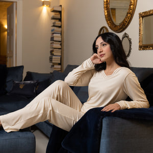 Pigiama lungo Dea da donna in Tencel™ Modal con pizzo